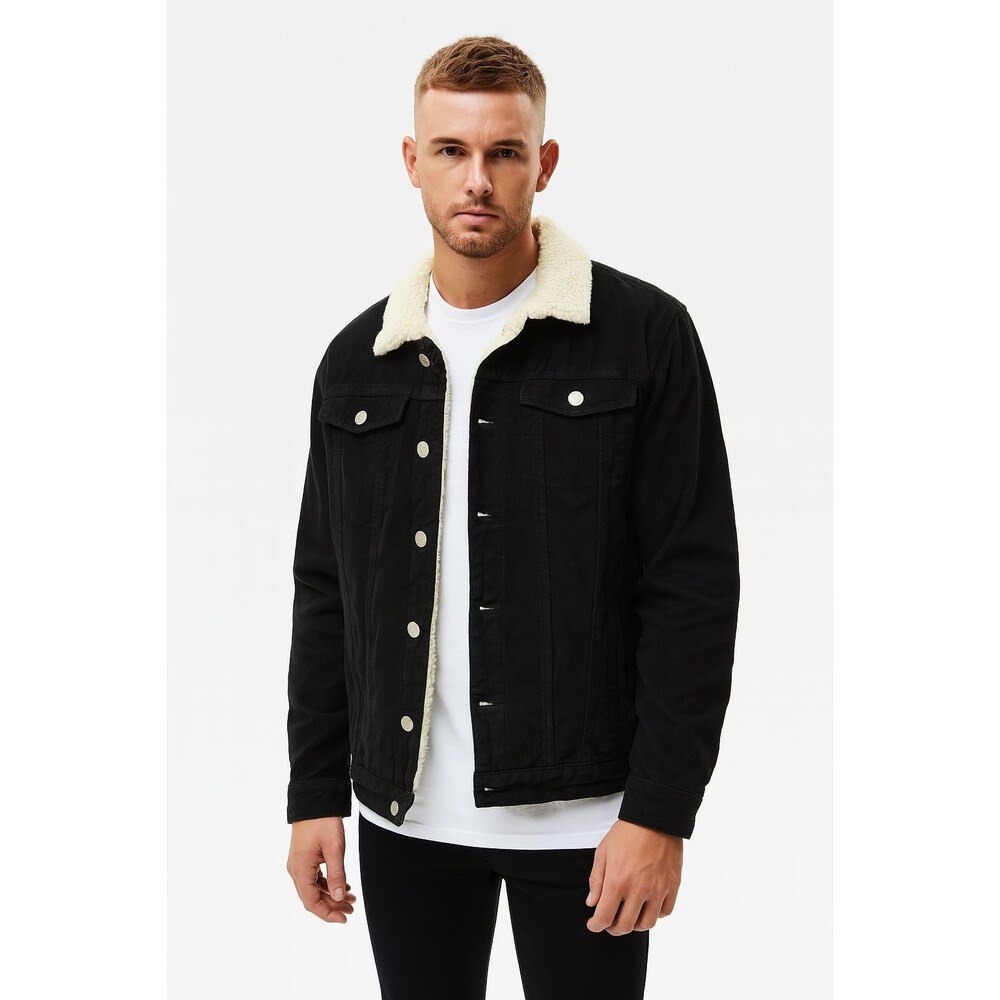 Boohoo Jacket Men’s Black Corduroy Sherpa Button Unisex Borg Collar Button Up XL